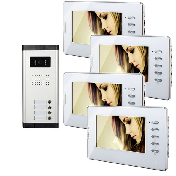 Xinsilu Apartment 4 Units Wired Video Door Phone Audio Visual Entry Intercom System 1V4 V70D-520C-4