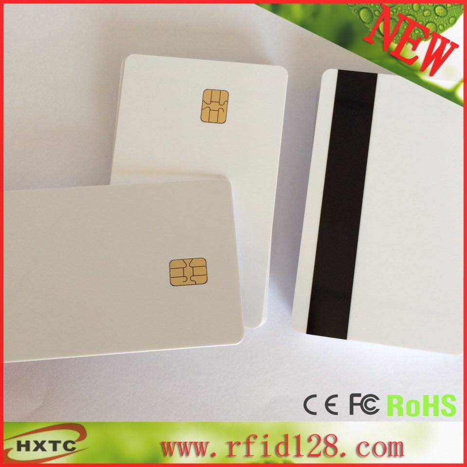 Wholesale-(50PCS/Lot ) Sle4442 2 in 1 Contact Blank Memory Chip Smart Card with Hi-Co Magnetic Stripe Printable By Zaber Printer