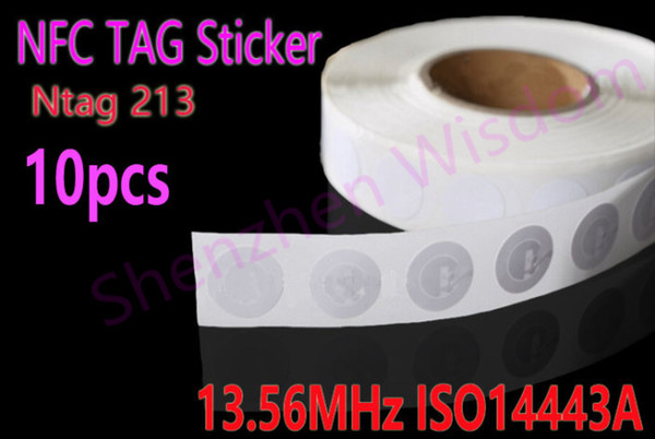 10pcs/Lot NFC Tags Sticker 13.56MHz ISO14443A Ntag 213 NFC Stickers Universal Lable Ntag213 RFID Tag for all NFC enabled phones