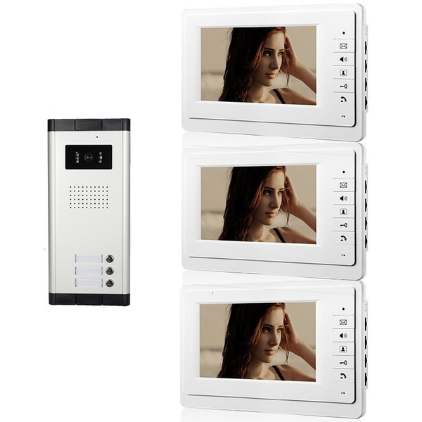 Xinsilu Wired Apartment 7 Inch Video door Phone Audio Visual Intercom System IR Camera One to Three video doorphone V70F-520C-3