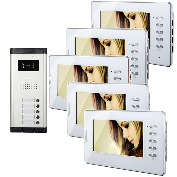 Xinsilu Wired Doorbell System Apartment 1V5 Wired Video Door Phone Audio Visual Intercom Entry System V70D-520C-5