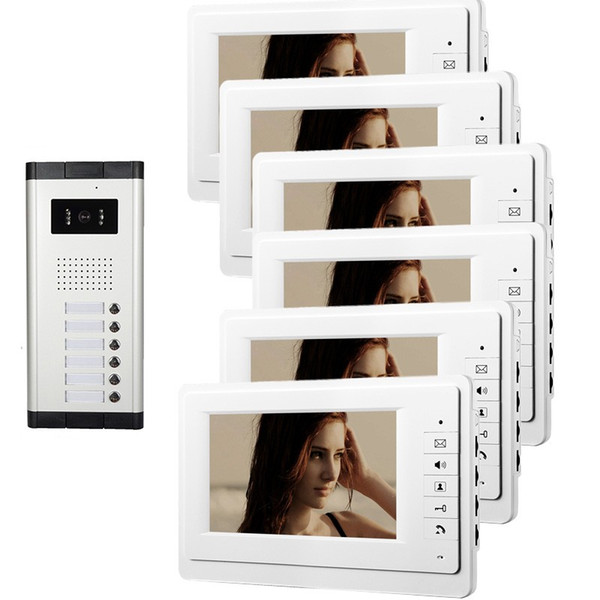 Xinsilu 7 inch Wired Video Door Phone Apartment 6 Unit Intercom Entry System Audio Visual Waterproof V70F-520C-6