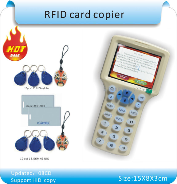 Wholesale-Updated version English 10 frequency RFID Copier ID/IC Reader Writer /copy M1 13.56MHZ Sector0 encrypted +30pcs 3kinds tags