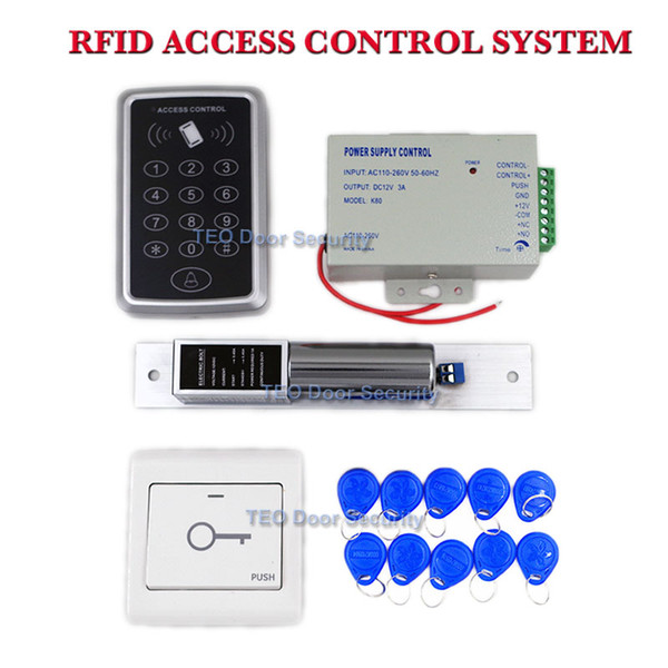 DIY 125KHz RFID ID Card Keyfobs Access Control Kit 1000kg Holding Force Electric Bolt Door Lock Keyfobs One Door Access Control