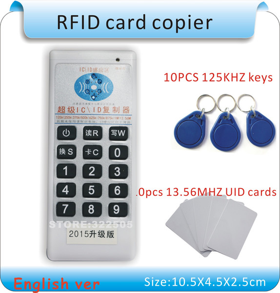 Free shipping Upgrade 125Khz-13.56MHZ 9 frequecny RFID Duplicator/Copier Writer+10pcs 125KHZ cards +10pcs 13.56MHZ IC(UID) card