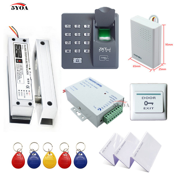 Fingerprint RFID Access Control System DIY Kit Glass Door Gate Opener Set Electronic Bolt Lock ID Card Power Supply Button Bell