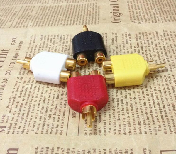 gold-plated 4 Pcs/lot RCA Y Splitter AV Audio Video Plug Converter 1 Male to 2 Female Adapter Kit Lotus Color AV Jack RCA Plug