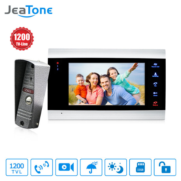 JeaTone New 7 inch Video Doorbell Monitor Intercom With 1200TVL Outdoor Camera IP65 Door Phone Intercom System