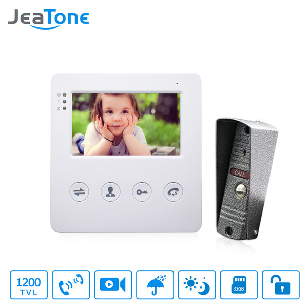 JeaTone 4 Inch Wired Video Door Phone Doorbell Intercom System Kit 1 Camera With 1 Monitor IR Night Vision Access Control