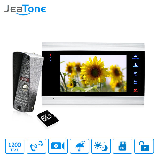 JeaTone 7 inch Touch Button Video Doorbell Intercom Waterproof Door Phone intercom 1 monitor + 1 doorphone + 16G SD Card Free Shipping