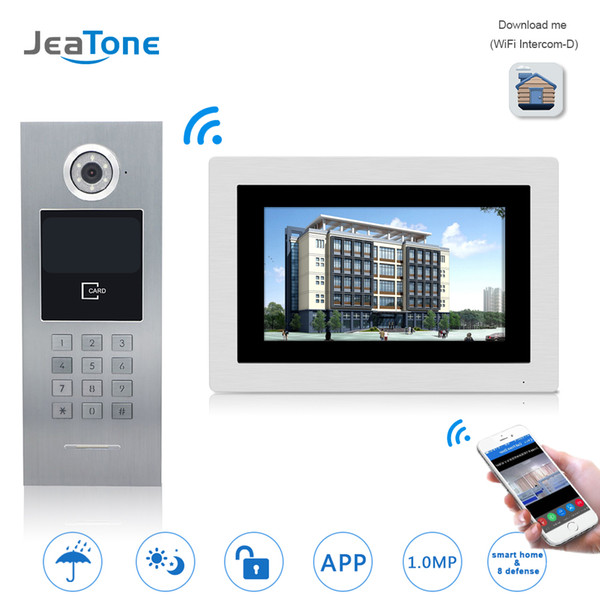 JeaTone 7'' WIFI IP Video Door Phone Intercom Wireless Door Bell Building Security Access Control System Touch Screen Password/IC Card