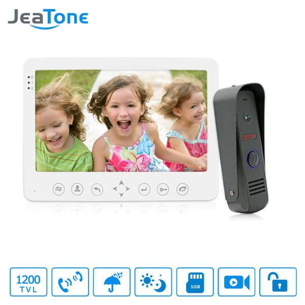 JeaTone 7 Inch HD 1200TVL Video Door Phone System 1 IR Night Doorbell Camera and 1 Touch Button Hands-free Monitor Intercom Kit