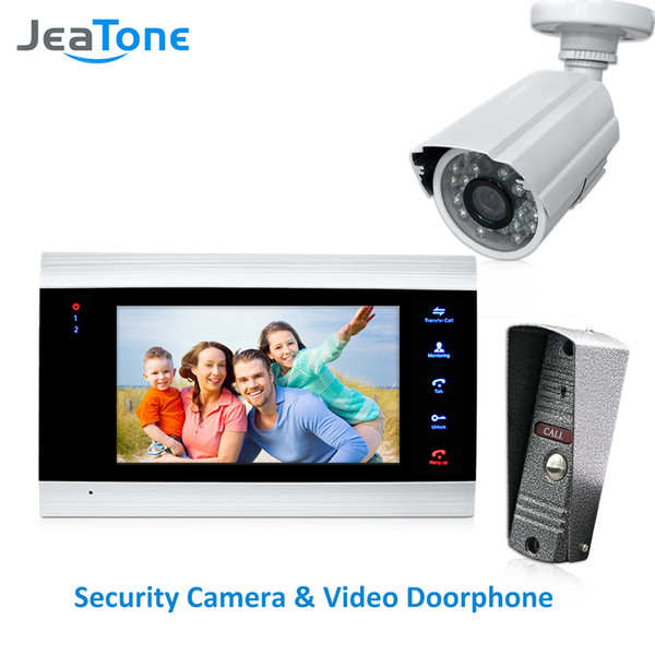 JeaTone 4 Wired Video Door Phone Intercom Doorbell Home Security System Door Speakerphone Intercom Call Panel+7 inch Monitor +1200TVL Camera