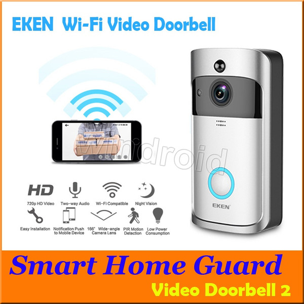 EKEN Smart Wireless Video Doorbell 2 720P HD 166° Wifi Security Camera Real Time Two Way Talk and Video PIR Motion Detection APP Control