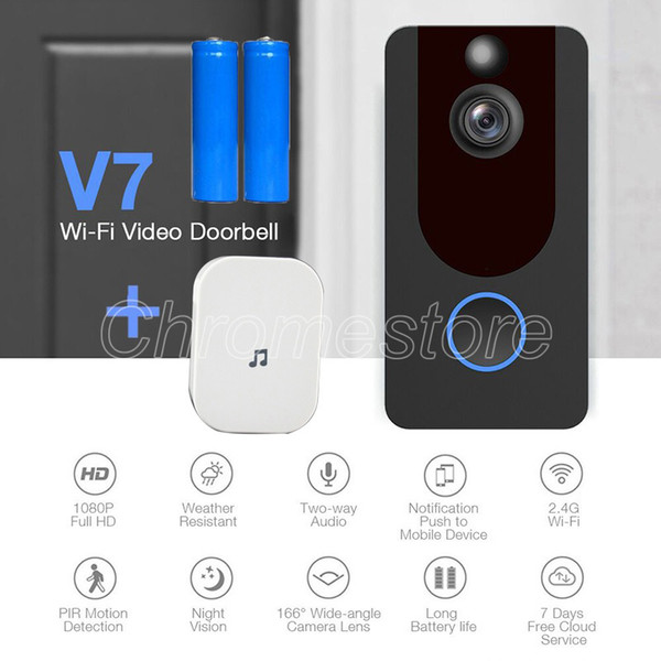 EKEN V7 1080P Smart Home Video Doorbell Wireless Wifi Real-Time video with chime and battery Cloud storage Night Vision PIR Motion Detection