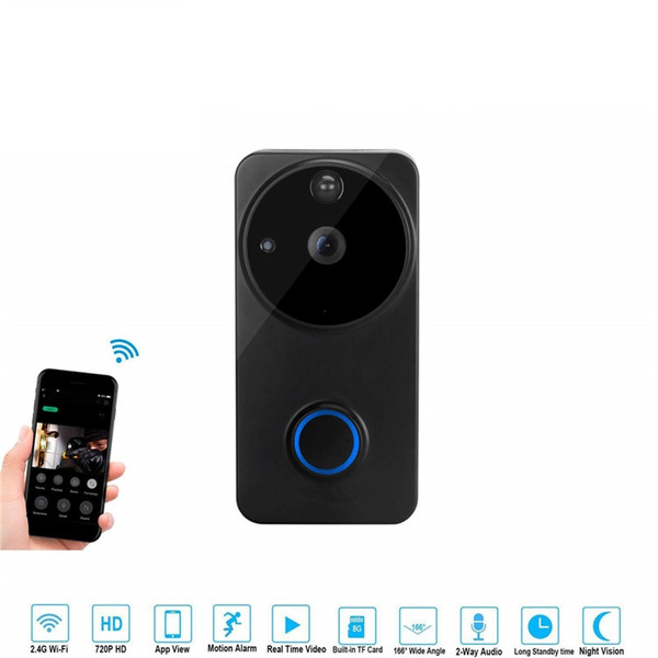 Wireless Video Doorbell Smart Doorbell Camera Wifi Real-Time 720P HD Video Two-Way Audio Night Vision Motion Detection App for IOS & Android