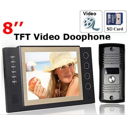 8 Inch TFT Monitor LCD Color Video Take Picture Record DoorPhone Intercom System