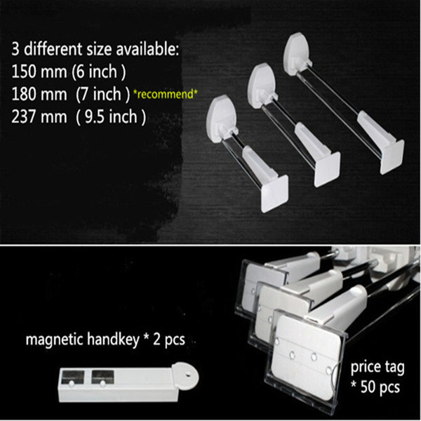 100pcs hook and 4 pcs magnetic key plastic and stainless steel security display hook with price tag for supermarket