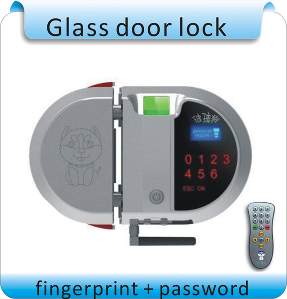 Free shpping DIY Avoid openhole Double open Fingerprint+password glass door lock /glass door electronic locks+remote