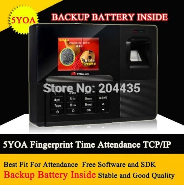 5YOA Free shipping!! 5YOA Fingerprint Time attendance TFT TCP/IP Time Recorder Backup Battery Inside Internal