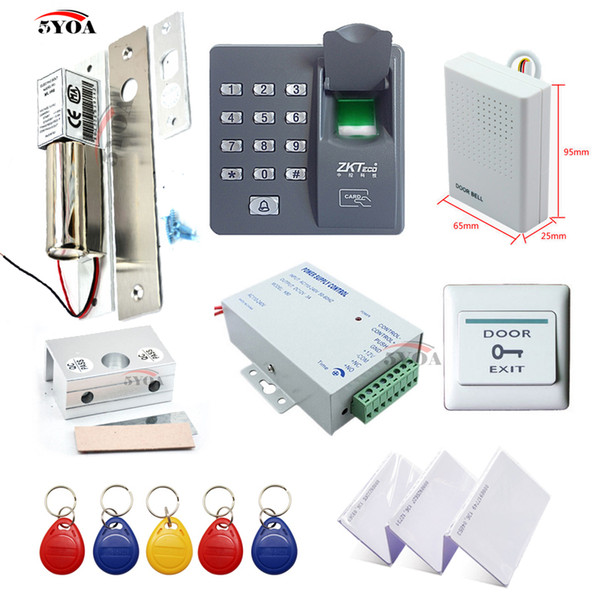 Fingerprint RFID Access Control System Kit Frame Glass Door Set+Eletric Bolt Lock+ID Card Keytab+Power Supplier+Button+DoorBell