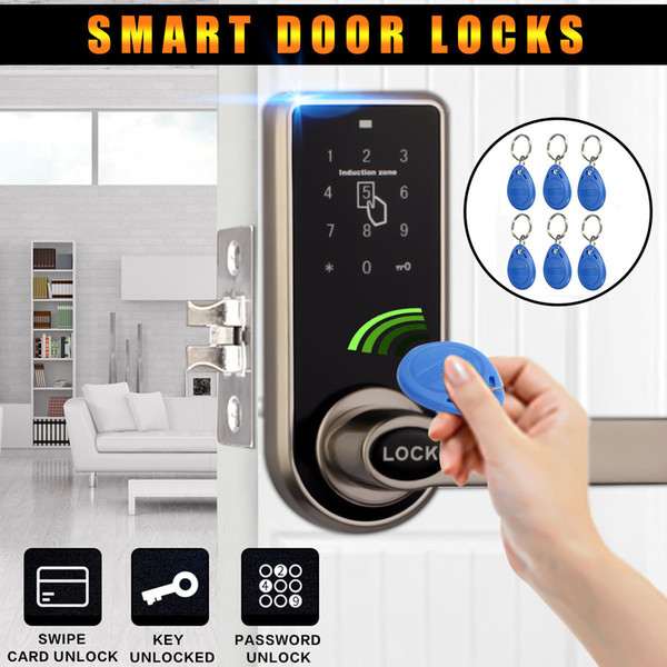 2018 Smart Digital Keyless Electronic Code Door Lock RFID Entry Secure Handle Intelligent + 6 RFID Card Tag