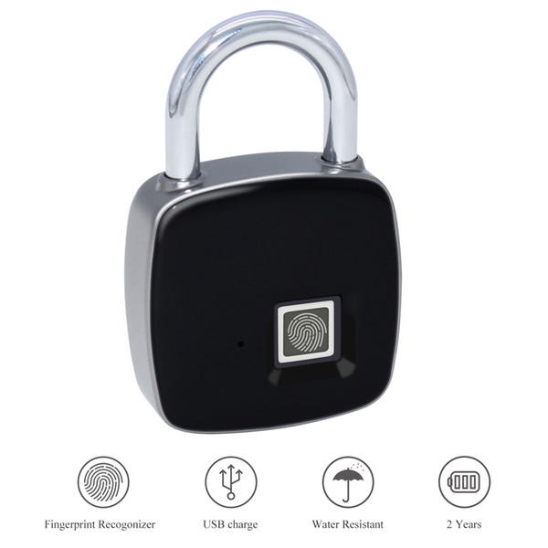 Fingerprint Padlock Keyless Lock, Waterproof Metal Structure USB Rechargeable Smart Lock for Golf Bag,Suitcase,Gym Locker and Blind People