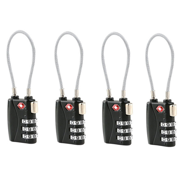 4pcs TSA Approved Cable Luggage Lock with 3-Digit Combination Password (Black)