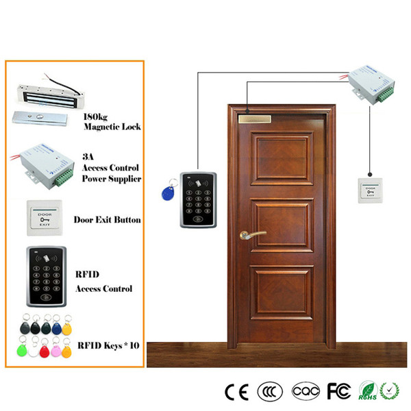 Access Control System Kit Wooden Glasses Door Set+Eletric Magnetic Lock+ID Card Keytab+Power Supplier+Exit Button+DoorBell