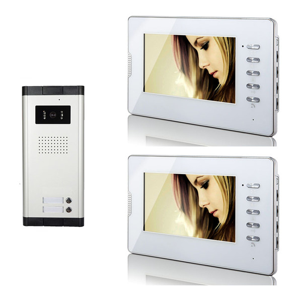 Apartment Wired 2 Units Wired 7 Inch White Monitor Video Door Phone Audio Visual Intercom Entry Access System V70D-520C-2