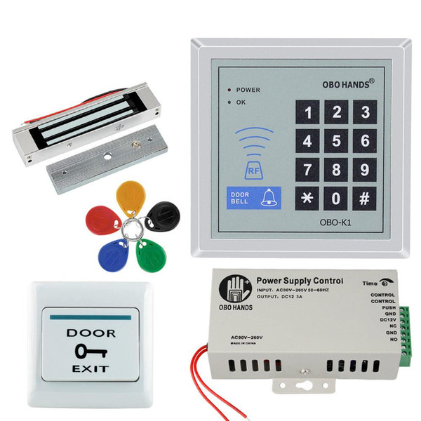 Rfid keypad door access control system kit electric Magnetic electronic door lock+power supply+5pcs key fobs full set