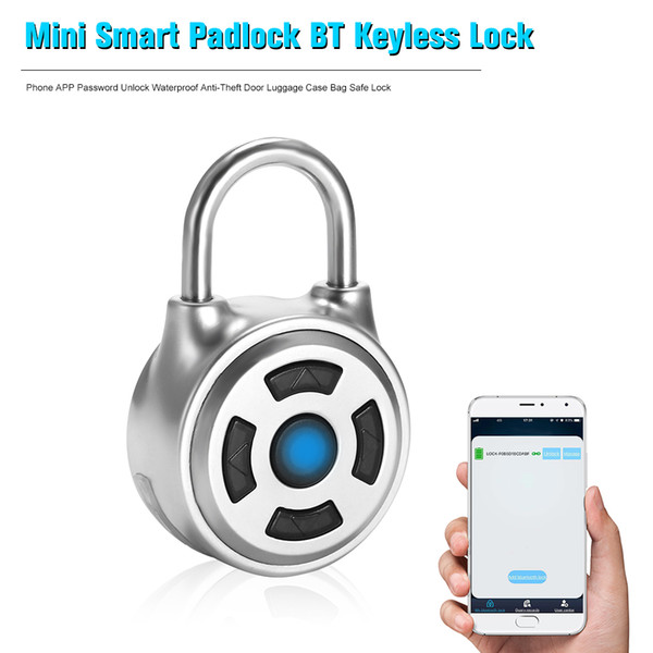 Mini Smart Padlock BT Keyless Lock Phone APP Password Unlock Waterproof Anti-Theft Door Luggage Case Bag Safe Lock Silver