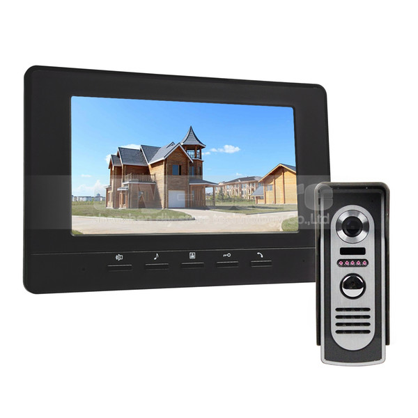 DIYSECUR 7inch Video Intercom Video Door Phone 800 x 480 HD Screen 600TV Line IR Night Vision Outdoor Camera Black 1v1