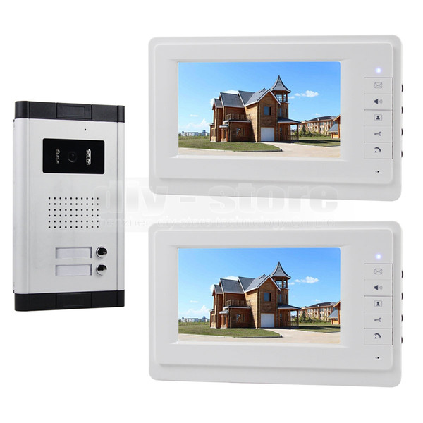 DIYSECUR Video Intercom Door Phone 7 inch Apartment Doorbell System IR Camera 700 TV Line Touch Key for 2 Families