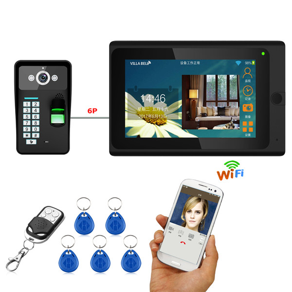 7inch Wired / Wireless Wifi Fingerprint RFID Password Video Door Phone Doorbell Intercom 1000TVL Wired Camera APP unlock Record