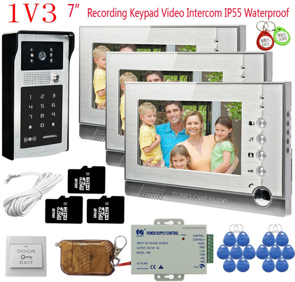 8GB SD Card Recording Door Intercom 3 Units 7