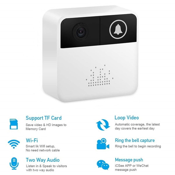 32GB 720P WiFi Video Doorbell Home Security Camera Mini Wireless Door Bell Real-Time Two-Way Talk Video App Control for iOS Android Phone