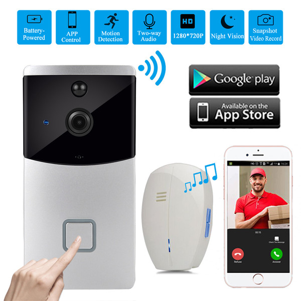 Wireless Intercom Video Doorbell Wifi Smart 720P HD Camera Door Phone Bell Two Way Audio Night Vision Motion Sensor (Battery Not Included)