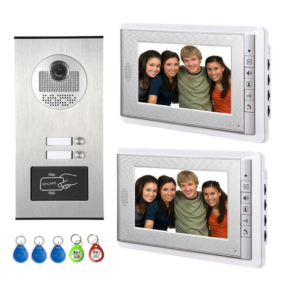 2 Units Apartment intercom system Video Door Phone Door Intercom Aluminum Alloy Camera 7 inch Monitor video Doorbell for 2 Household