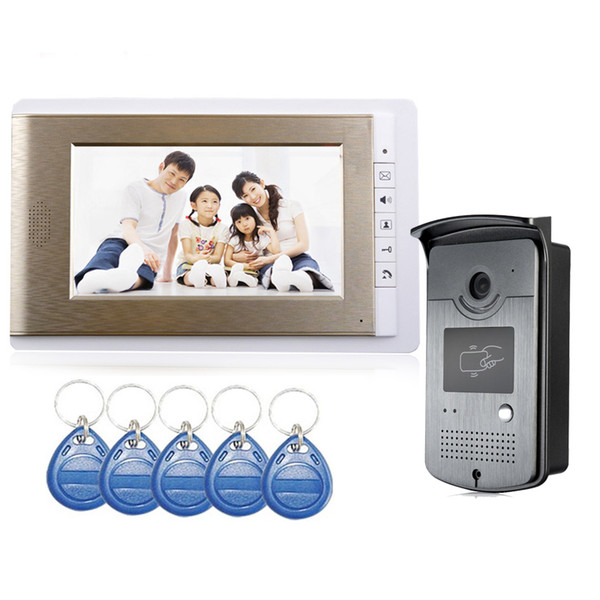 7 inch LCD Wired Home Color Video Door Phone System ID RFID Keyfobs IR Outdoor Camera Wholesale