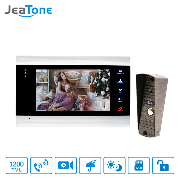 JeaTone 7'' Video Doorphone Intercom System On-door Speakerphone Camera Home Security Video Door Phone Kit Waterproof Bronze Doorbell