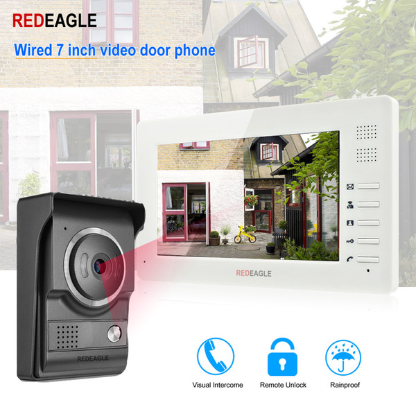 REDEAGLE Home Video Door Phone Doorbell Intercom System 7 inch 1024x600 LCD Monitor with Unlock 700TVL IR Night Vision Camera