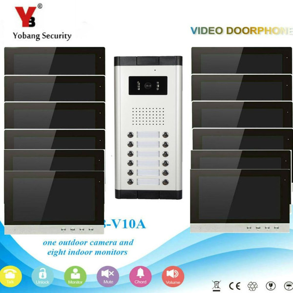 YobangSecurity Video Intercom Monitor 10-Inch Video Doorbell Camera System Intercom Entry Access System for 12 Units Apartment