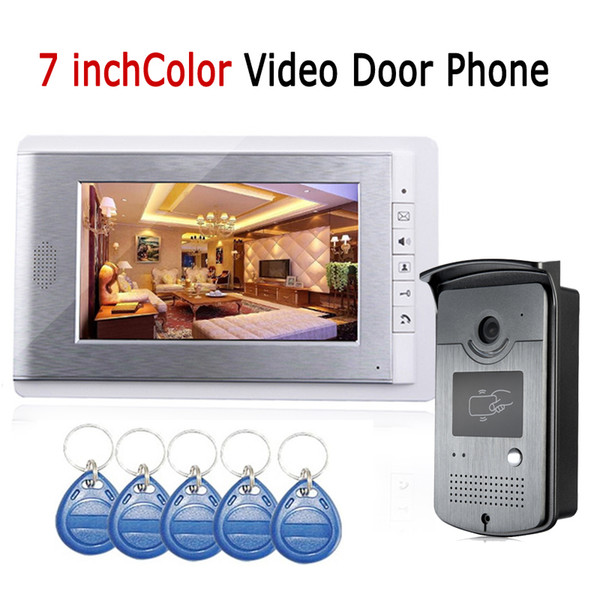 Wired 7 inch LCD Color Video Door Phone Intercom System ID RFID Keyfobs IR Outdoor Camera Wholesale