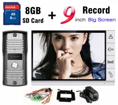 9 Inch Big Screen + 8GB SD Card Video Record Door Phone Intercom System Doorbell Camera Intercom Door bell