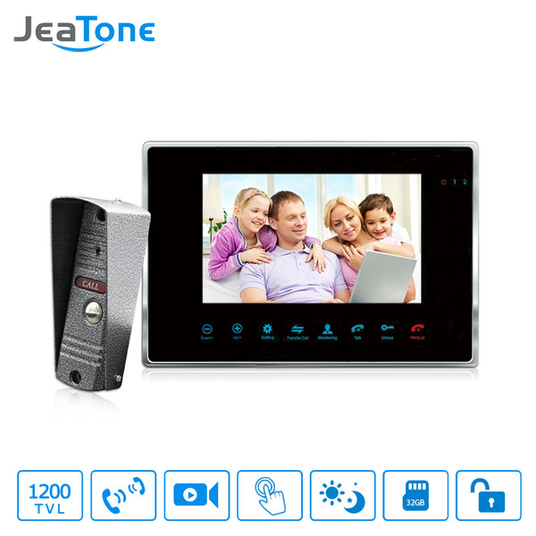 JeaTone 7'' Wired Video Door Phone Intercom 1200TVL Dual-way Remote Unlocking Night Vision Home Security Intercom System