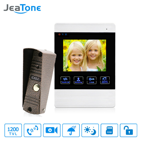 JeaTone 4 inch 4 Wired Door Phone Video Intercom Doorbell Home Security Camera System Waterproof Motion Detection On Door Panel