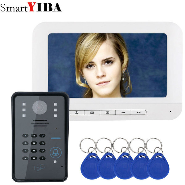 SmartYIBA Video Intercom 7''Inch Monitor Wired Video Door Phone Visual Speakephone Intercom Doorbell Password RFID Camera Kit