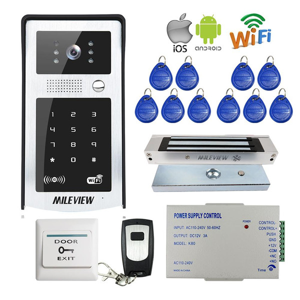 FREE SHIPPING RFID Code Keypad Wifi 720P Video Door Phone Intercom Outdoor Camera for Android IOS Phone + Electromagnetic Lock