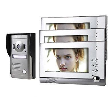 Three 7 Inch LCD Monitors Color Video Door Phone Doorbell System W/ Alloy Weatherproof Cover Camera